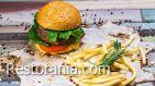 Burgers : Veal burger with blue cheese. Served with french fries and rosemary